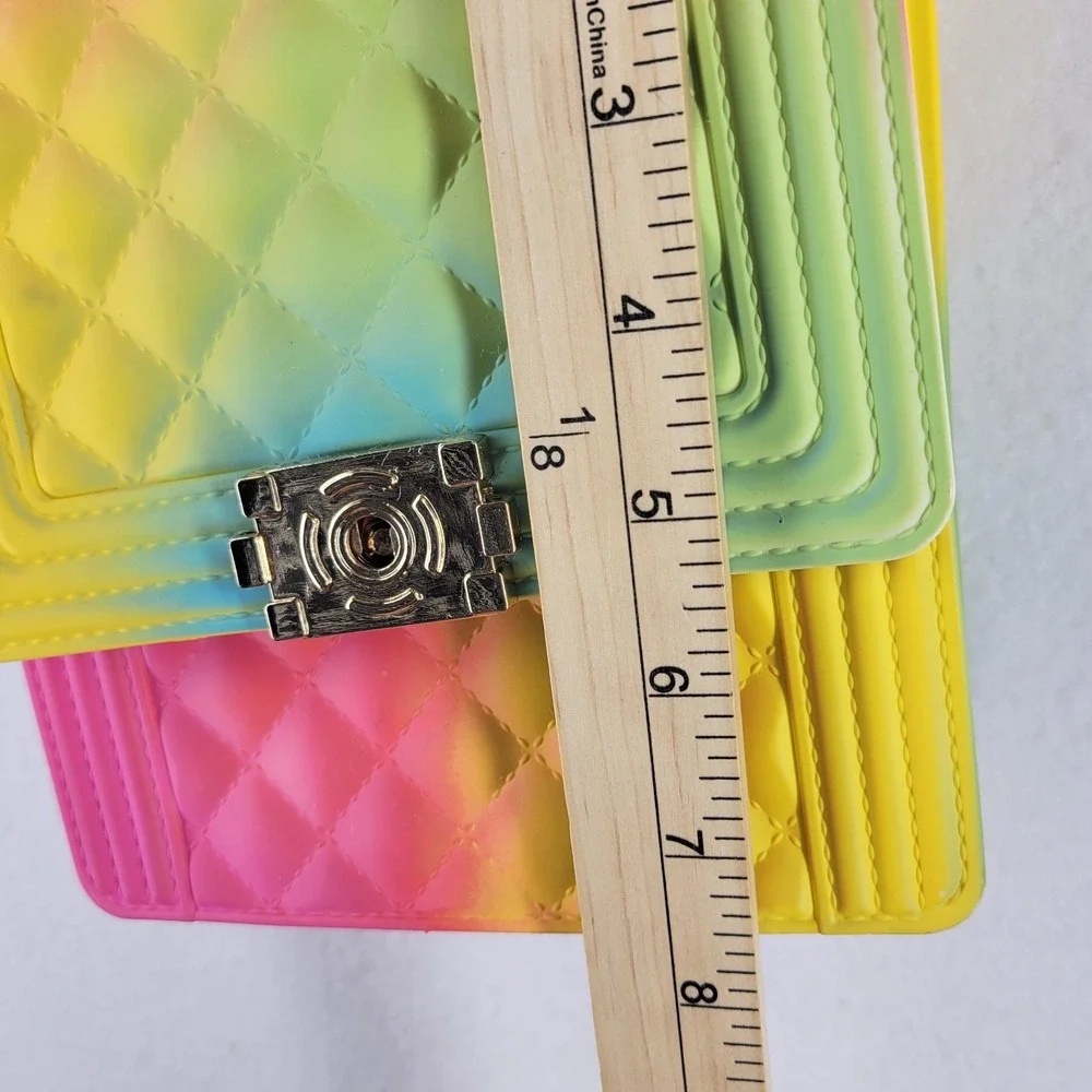 Epicstep Quilted‎ Rainbow Jelly Crossbody Bag Gold Chain Strap Ombre Tie Dye Y2K
